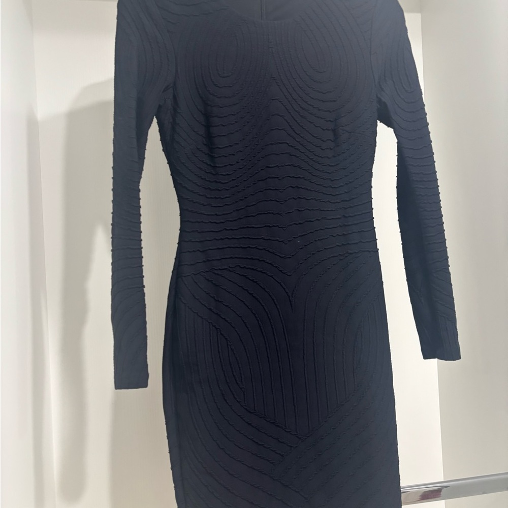 bebe Black Textured Wave-Pattern Long Sleeve MIDI Dress S - Picture 5 of 8